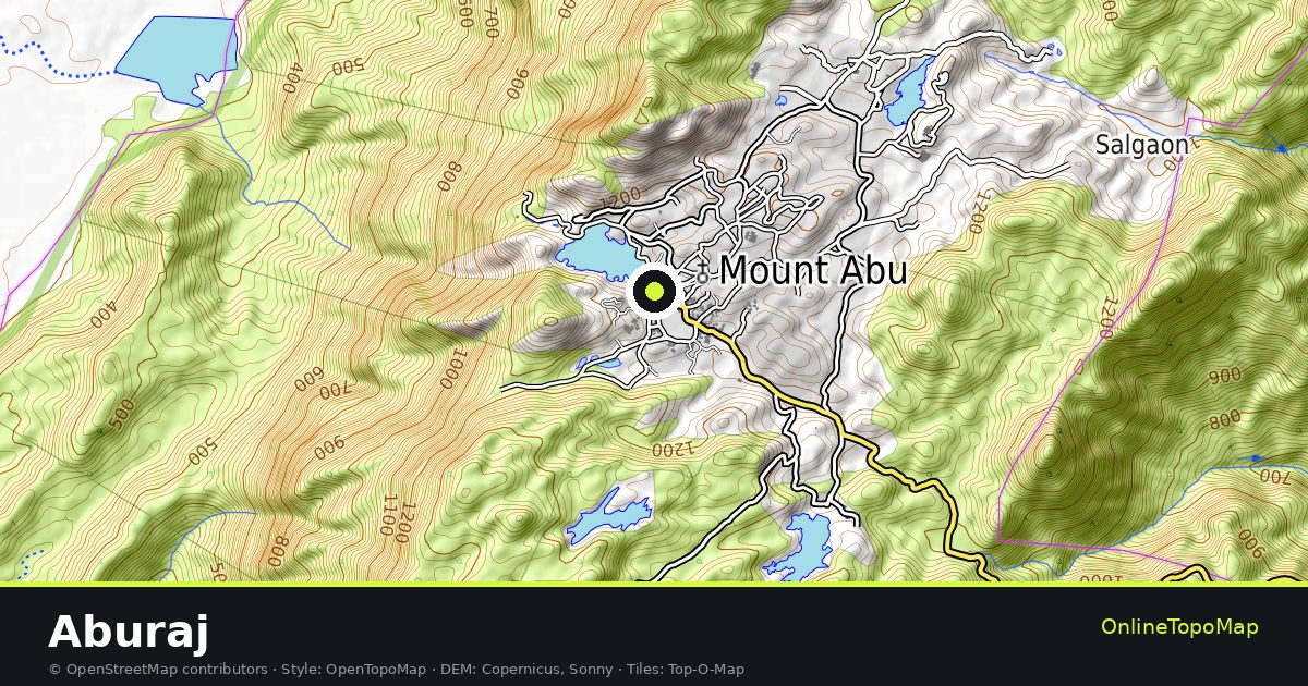 Topographic map of Aburaj with contour lines and hillshading