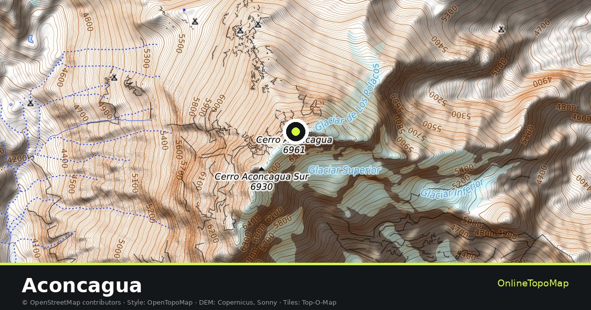 Topographic map of Aconcagua with contour lines and hillshading