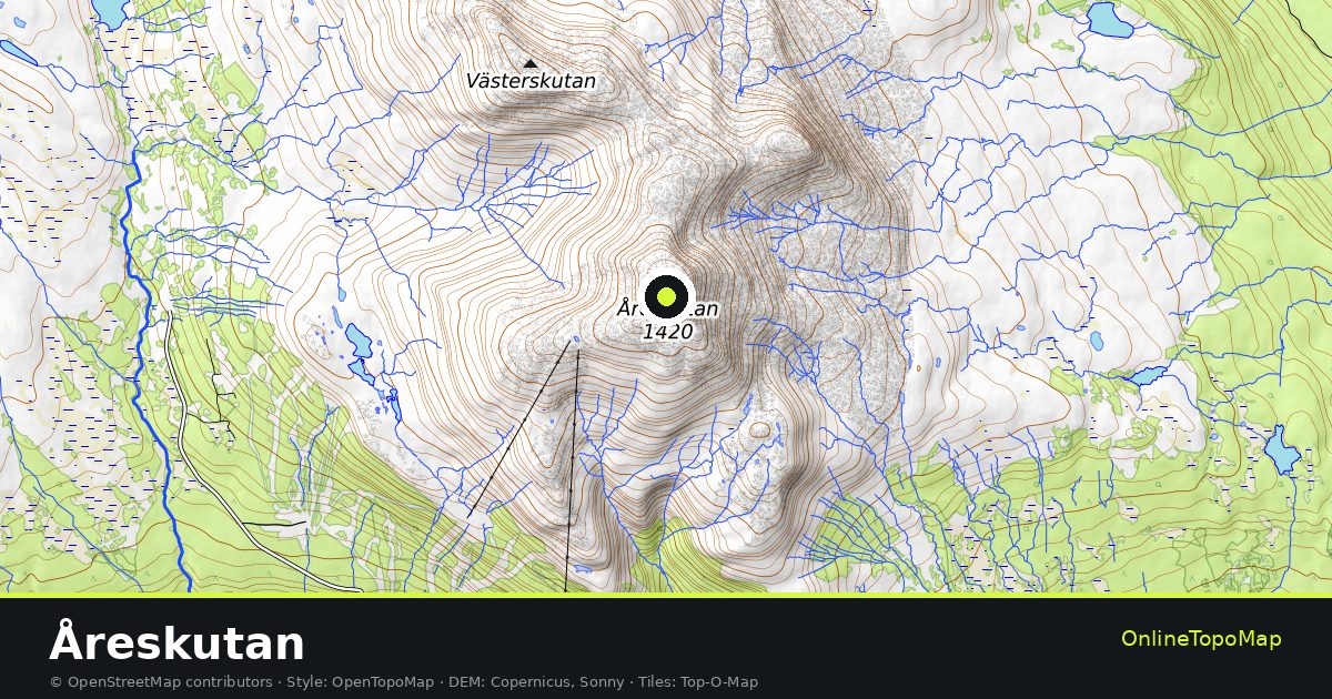 Topographic map of Åreskutan with contour lines and hillshading