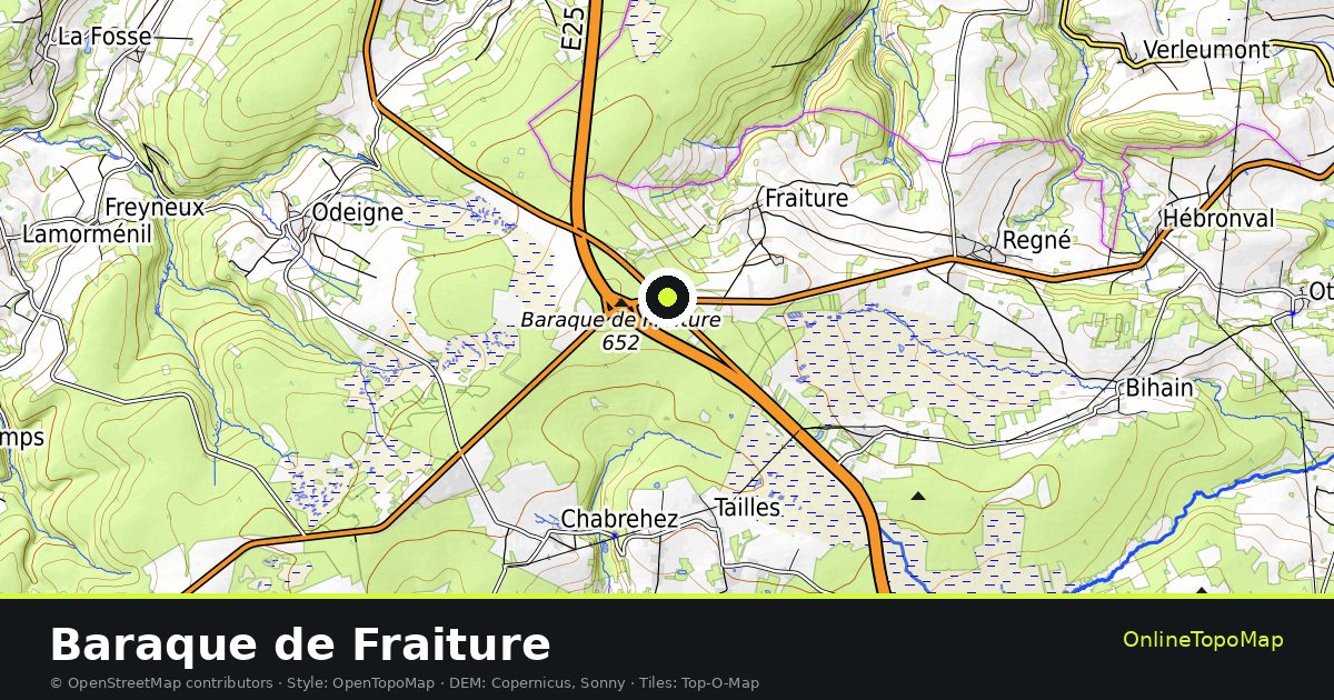 Topographic map of Baraque de Fraiture with contour lines and hillshading