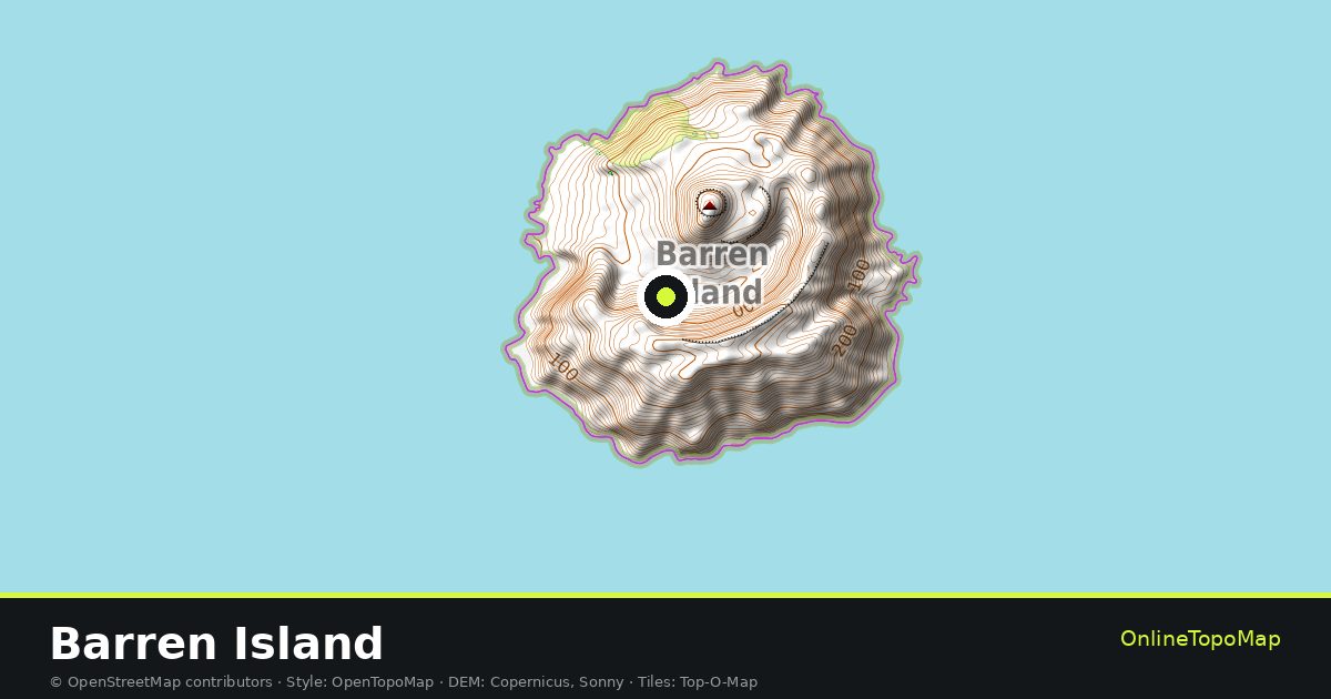 Topographic map of Barren Island with contour lines and hillshading