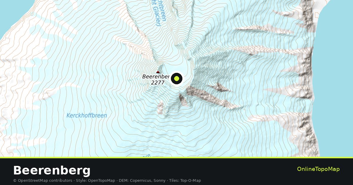 Topographic map of Beerenberg with contour lines and hillshading