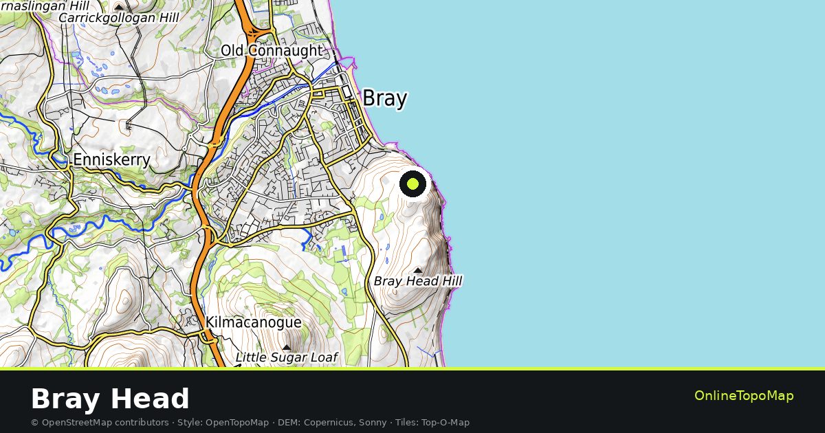 Topographic map of Bray Head with contour lines and hillshading