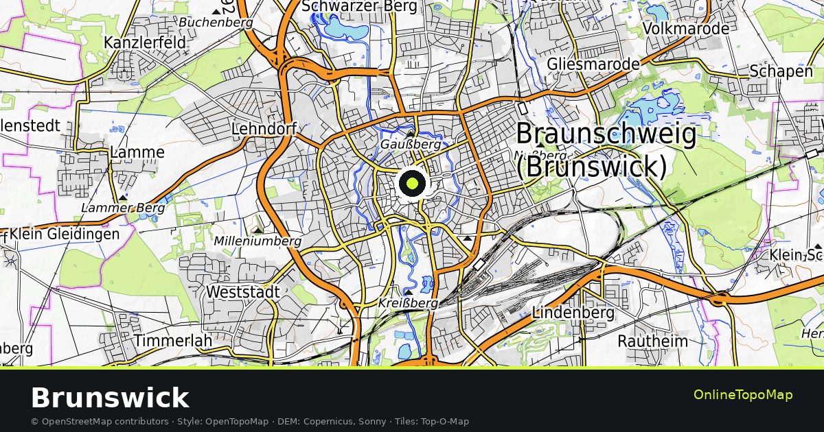 Topographic map of Brunswick with contour lines and hillshading