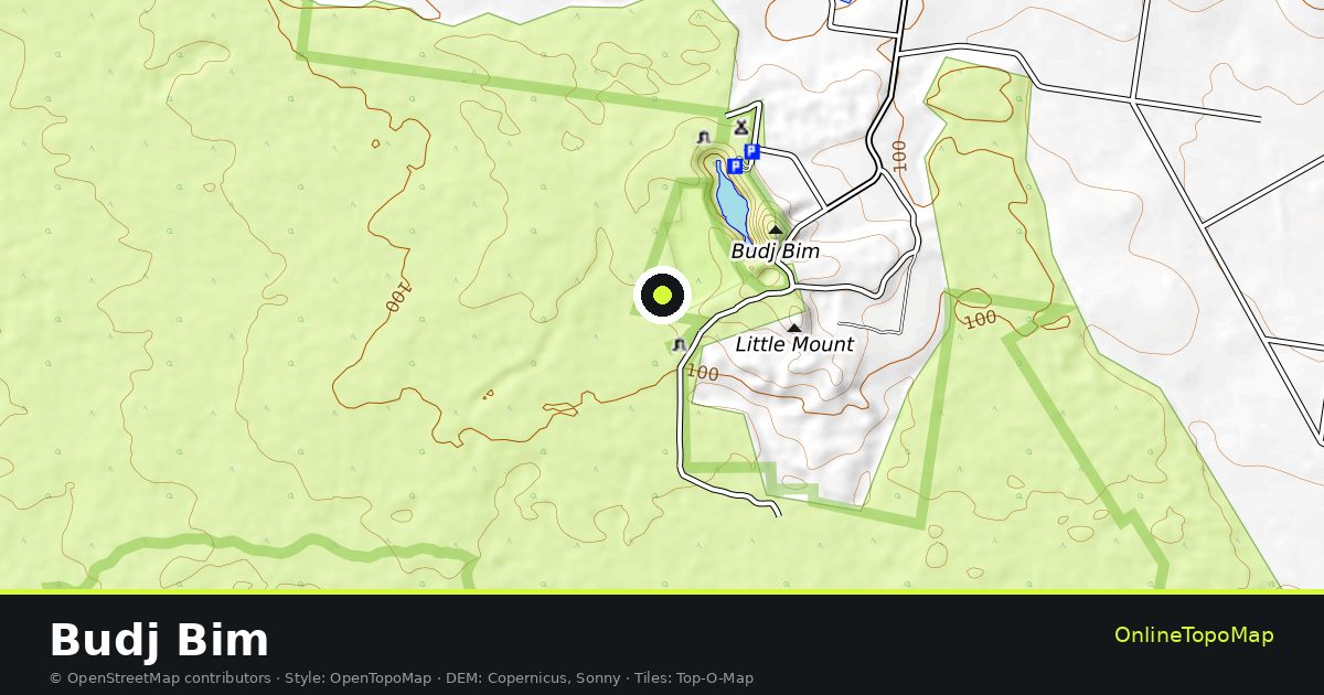 Topographic map of Budj Bim with contour lines and hillshading