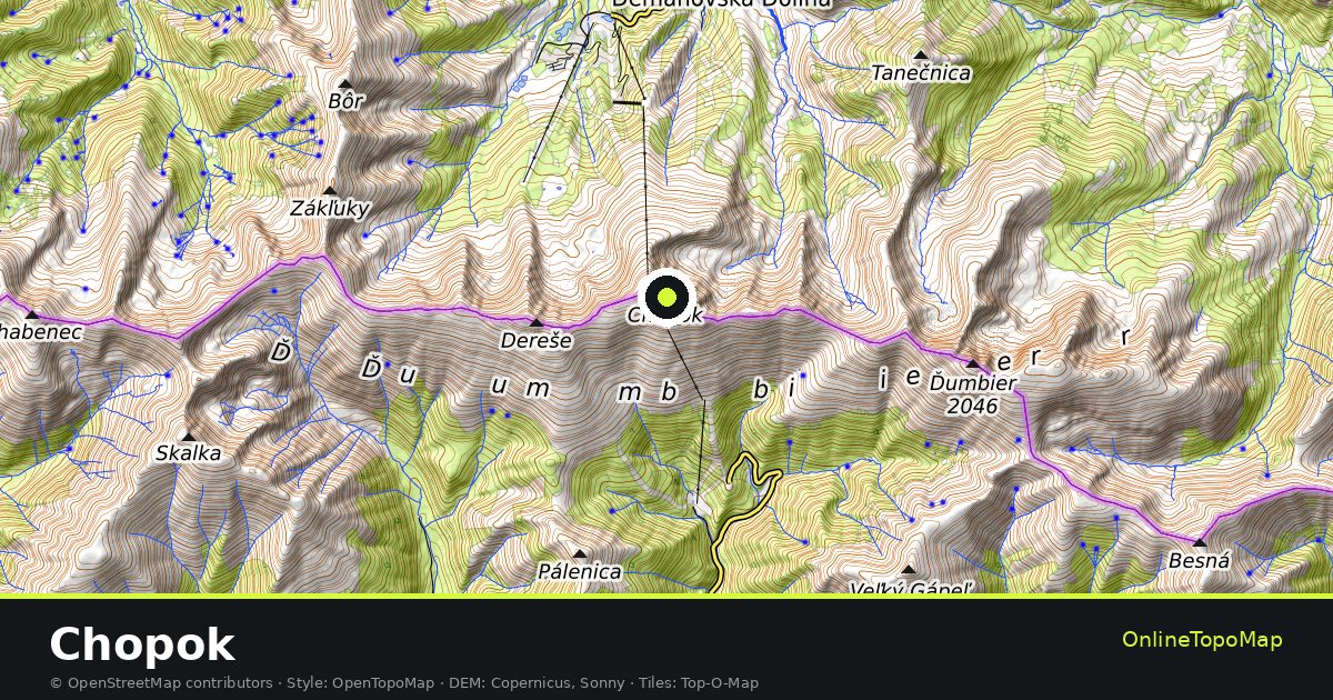 Topographic map of Chopok with contour lines and hillshading