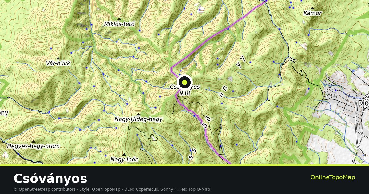 Topographic map of Csóványos with contour lines and hillshading