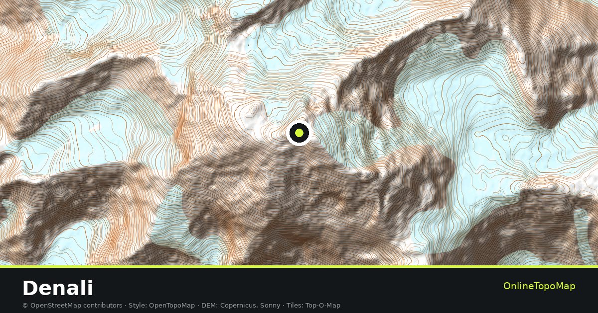 Topographic map of Denali with contour lines and hillshading