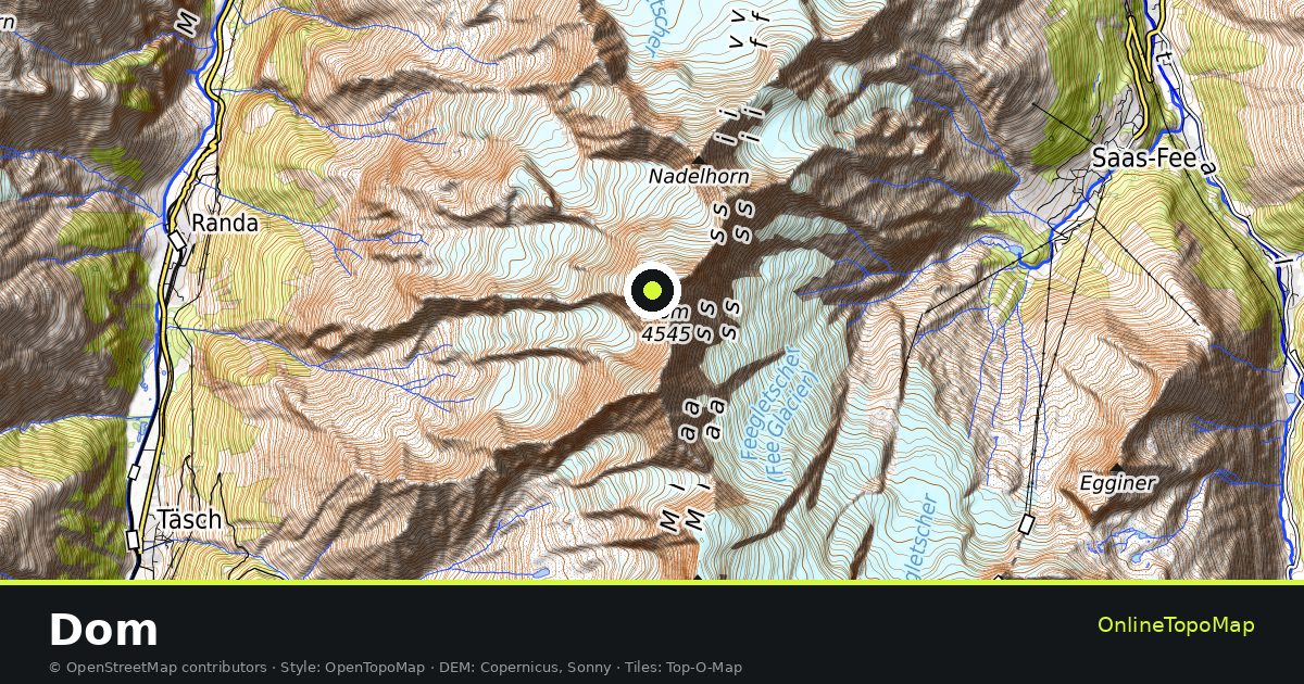 Topographic map of Dom with contour lines and hillshading