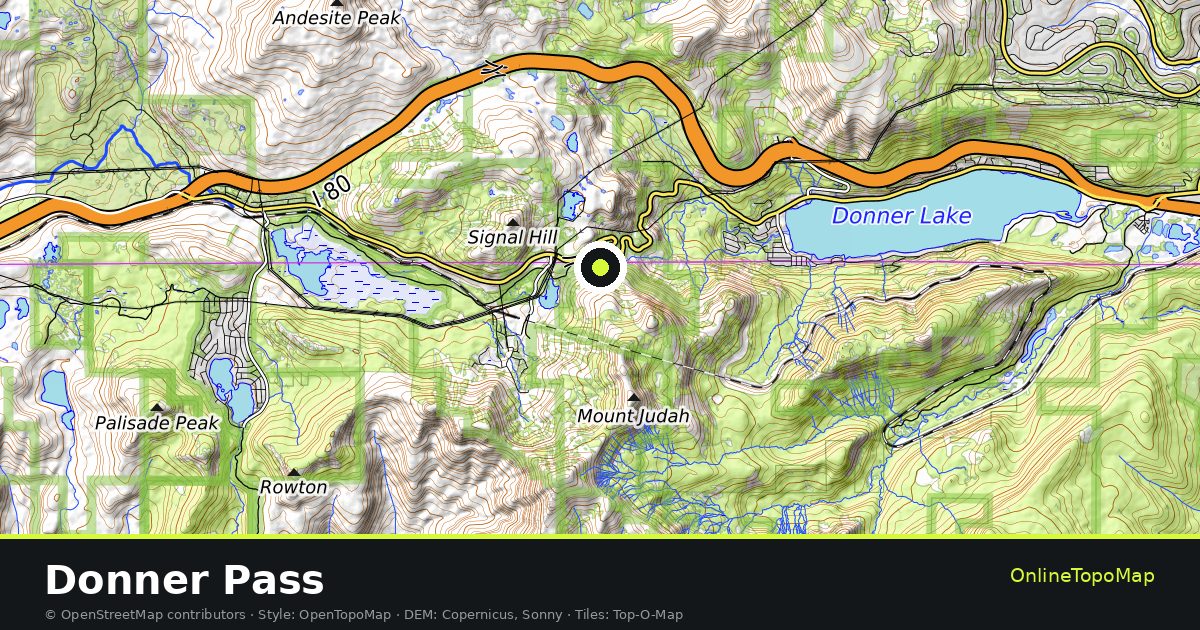 Topographic map of Donner Pass with contour lines and hillshading