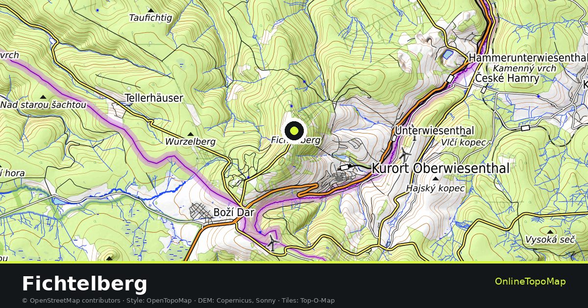 Topographic map of Fichtelberg with contour lines and hillshading