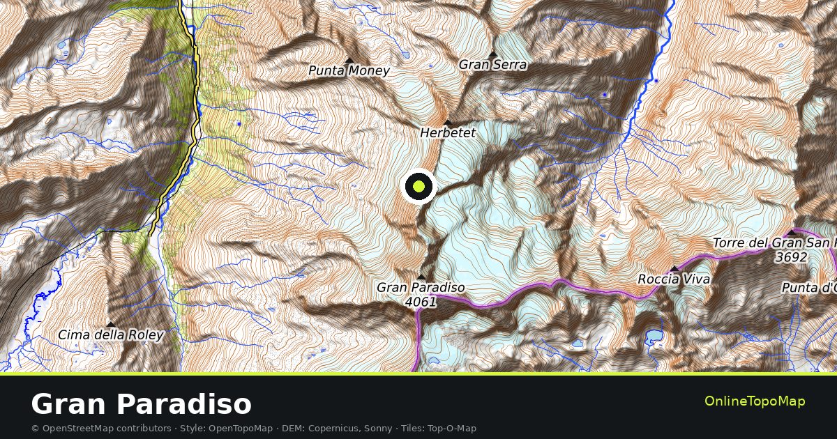 Topographic map of Gran Paradiso with contour lines and hillshading