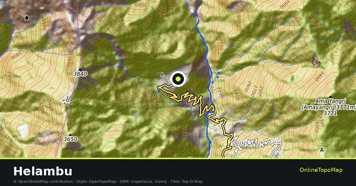 Topographic map of Helambu with contour lines and hillshading