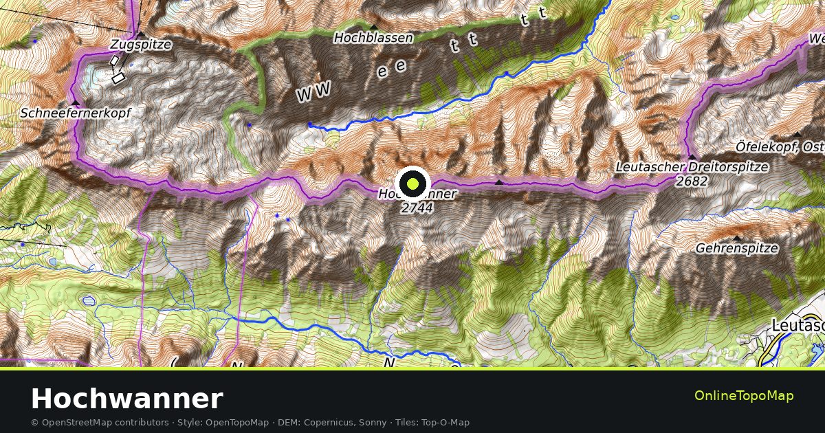 Topographic map of Hochwanner with contour lines and hillshading