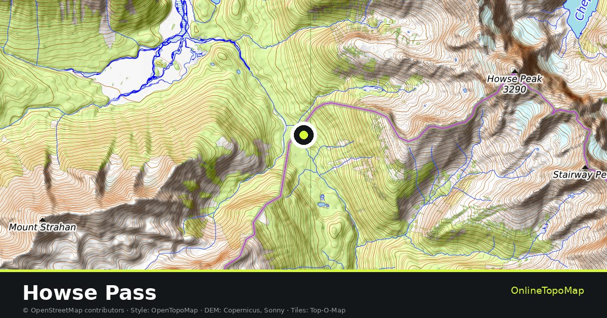 Topographic map of Howse Pass with contour lines and hillshading