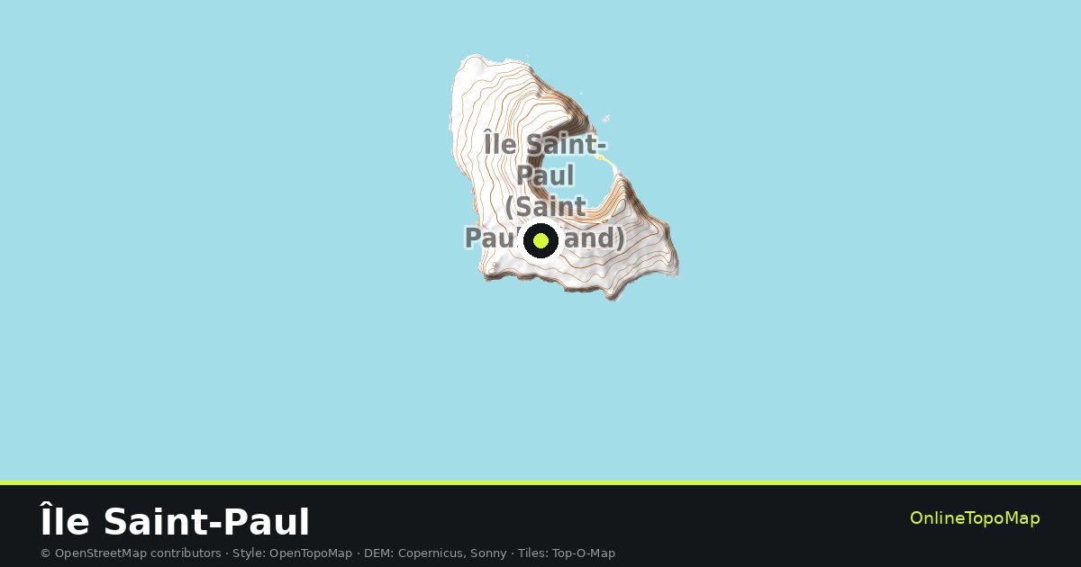 Topographic map of Île Saint-Paul with contour lines and hillshading