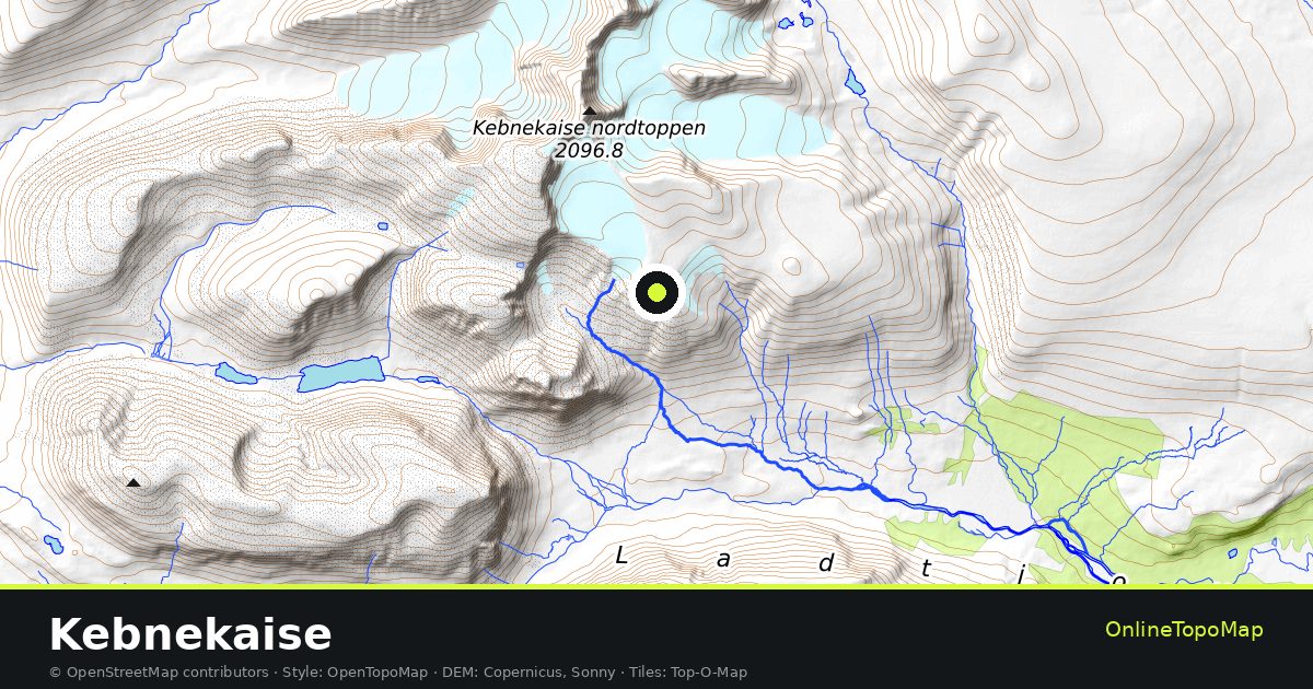 Topographic map of Kebnekaise with contour lines and hillshading