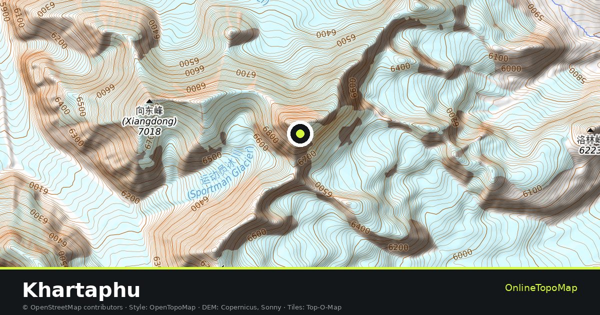 Topographic map of Khartaphu with contour lines and hillshading