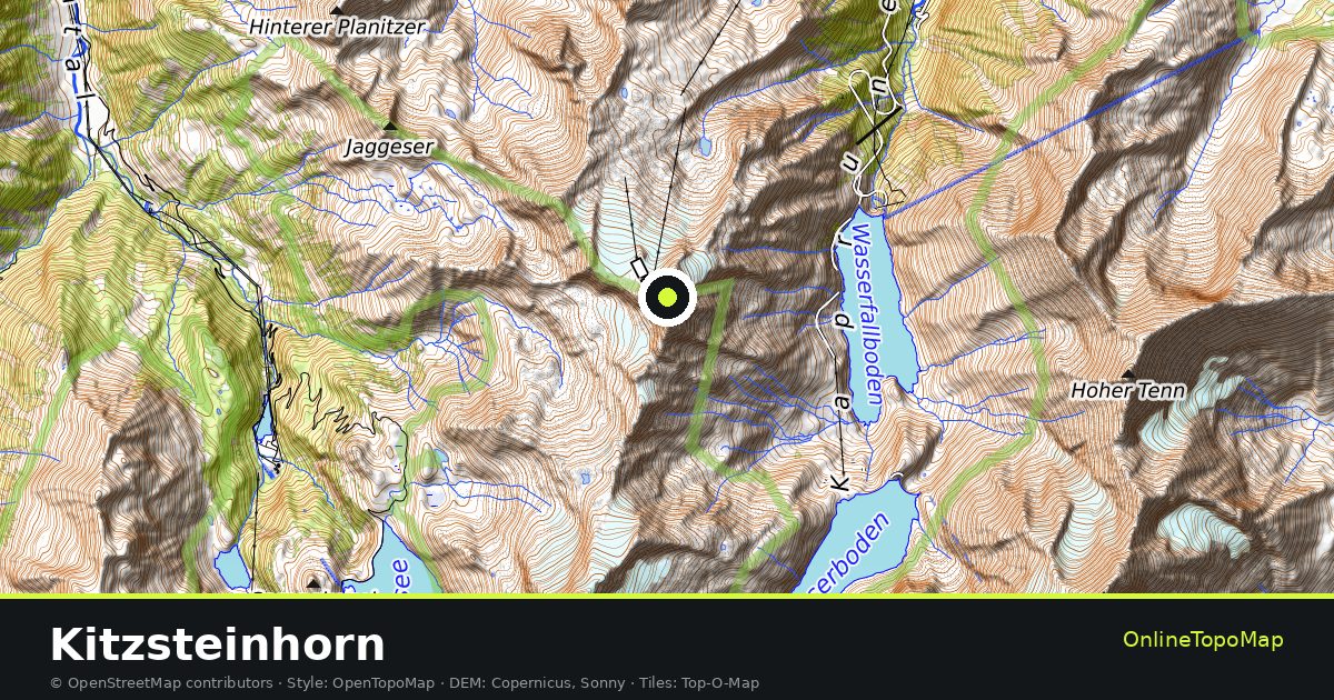 Topographic map of Kitzsteinhorn with contour lines and hillshading