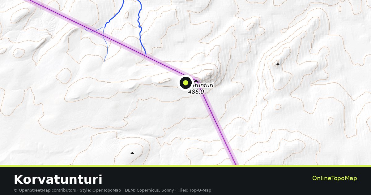Topographic map of Korvatunturi with contour lines and hillshading