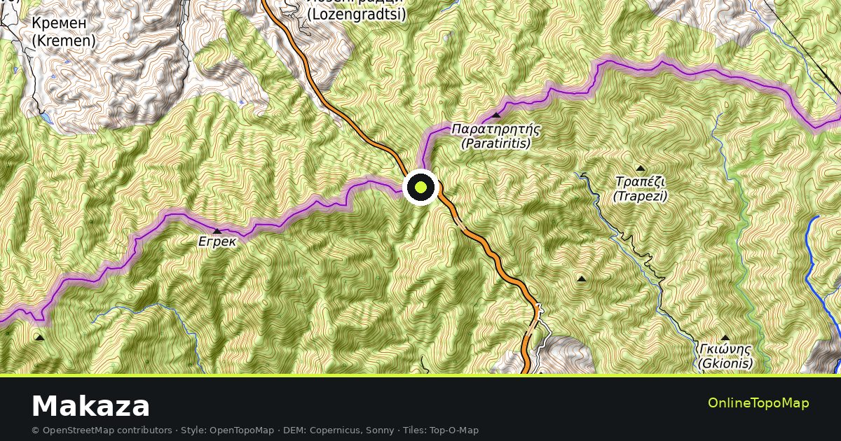 Topographic map of Makaza with contour lines and hillshading