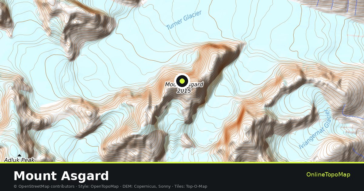 Topographic map of Mount Asgard with contour lines and hillshading