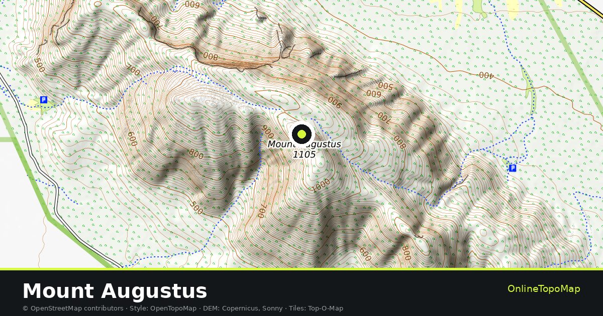 Topographic map of Mount Augustus with contour lines and hillshading