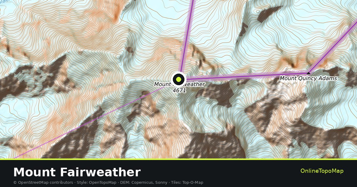 Topographic map of Mount Fairweather with contour lines and hillshading