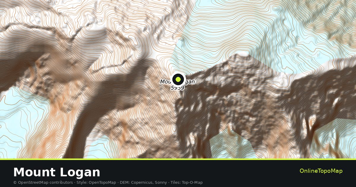 Topographic map of Mount Logan with contour lines and hillshading