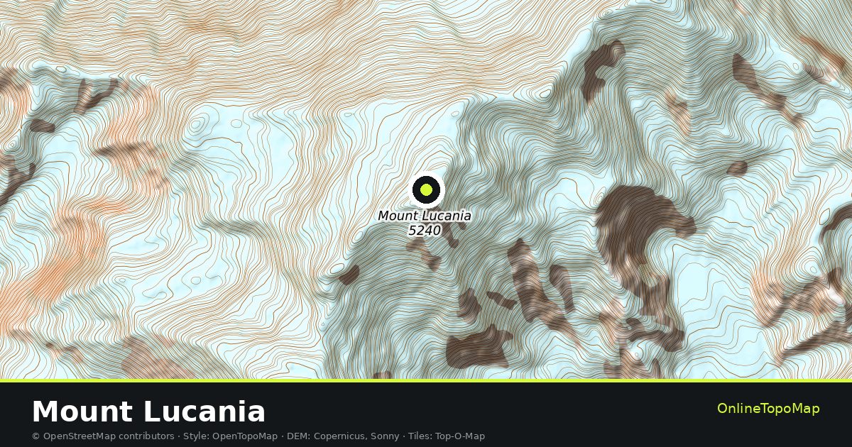 Topographic map of Mount Lucania with contour lines and hillshading