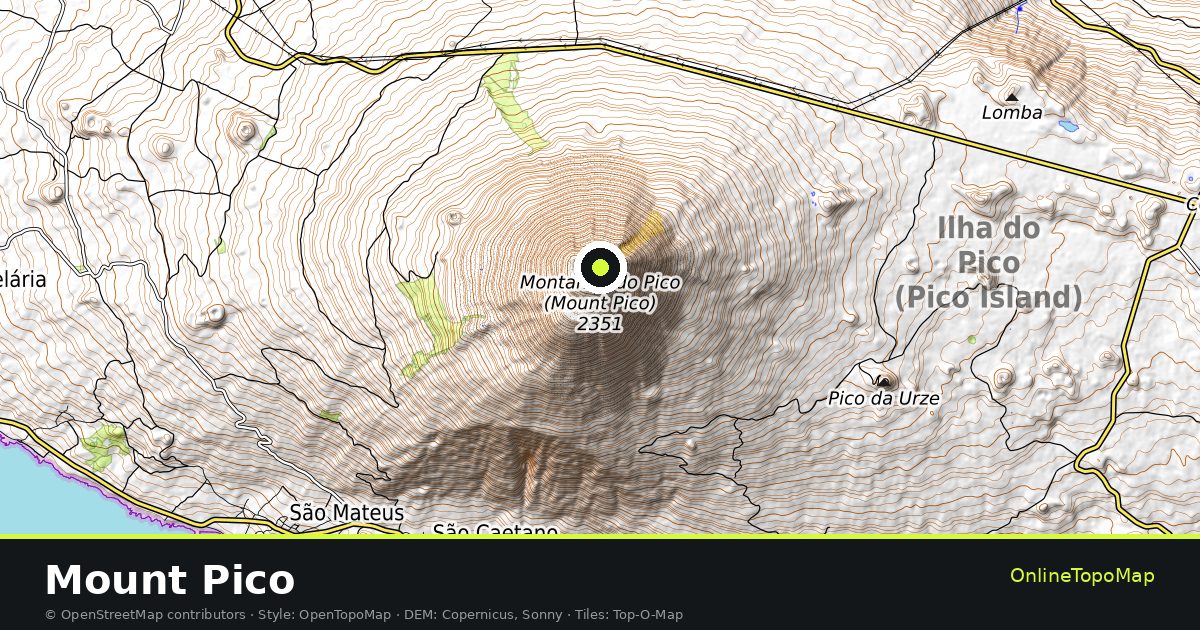 Topographic map of Mount Pico with contour lines and hillshading