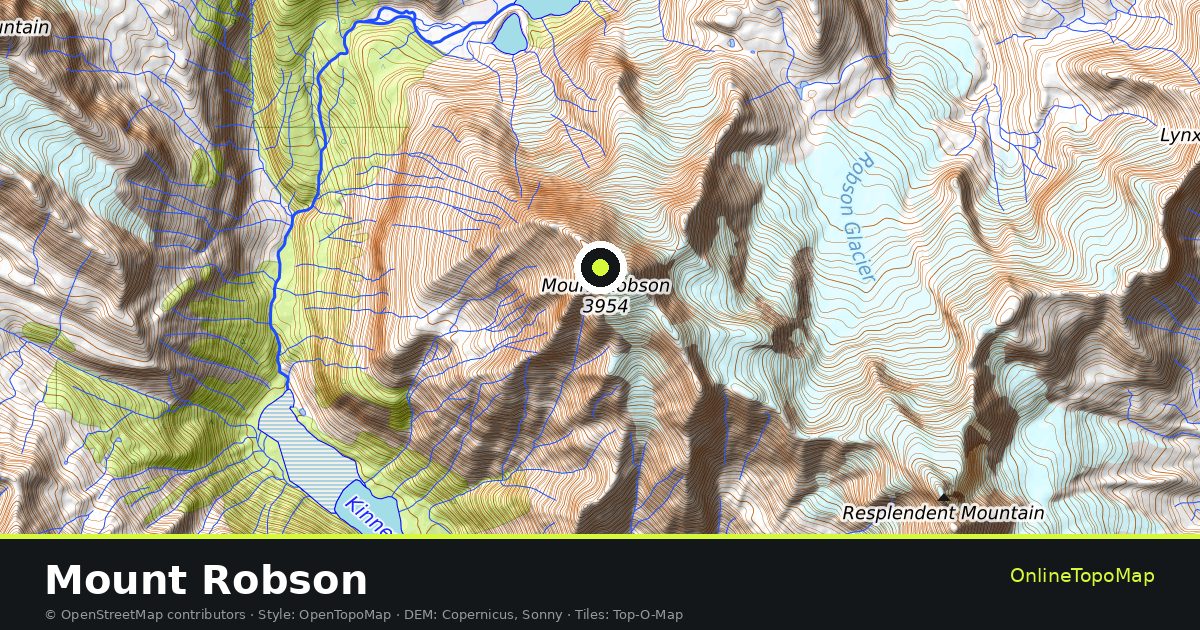 Topographic map of Mount Robson with contour lines and hillshading
