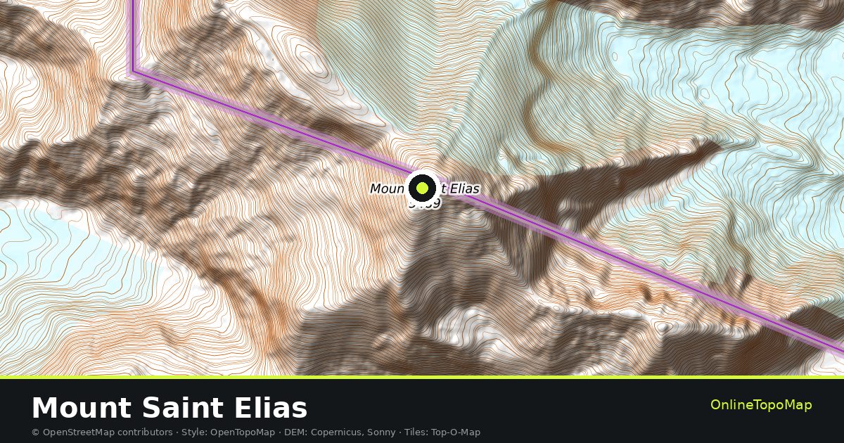 Topographic map of Mount Saint Elias with contour lines and hillshading