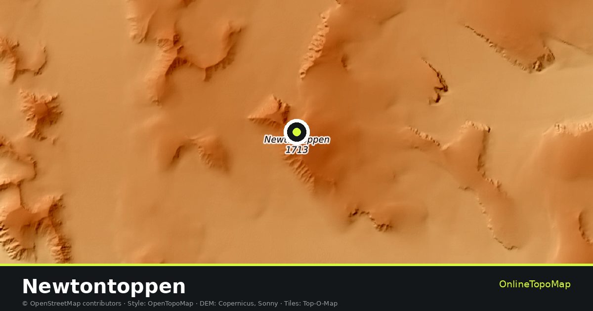 Topographic map of Newtontoppen with contour lines and hillshading