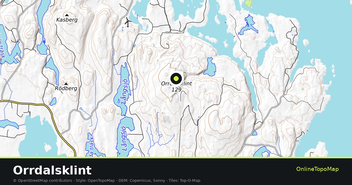 Topographic map of Orrdalsklint with contour lines and hillshading