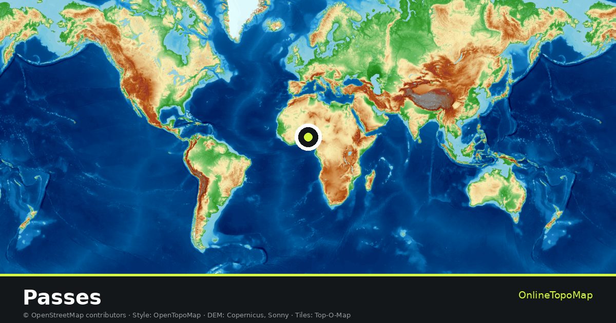 Topographic map of Passes with contour lines and hillshading