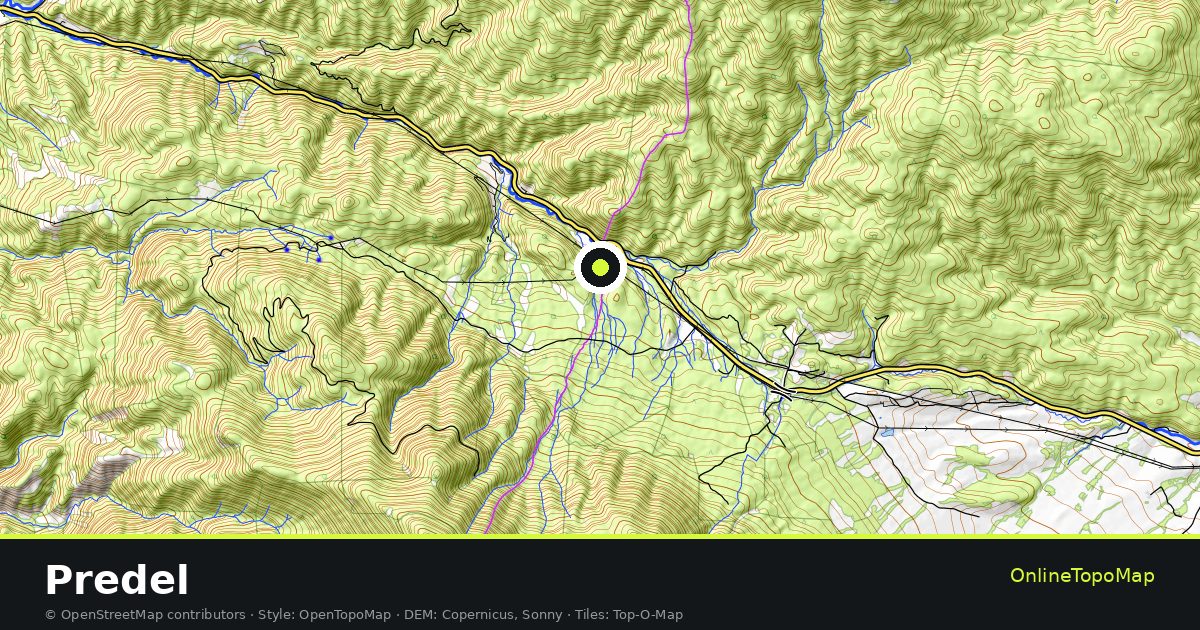 Topographic map of Predel with contour lines and hillshading