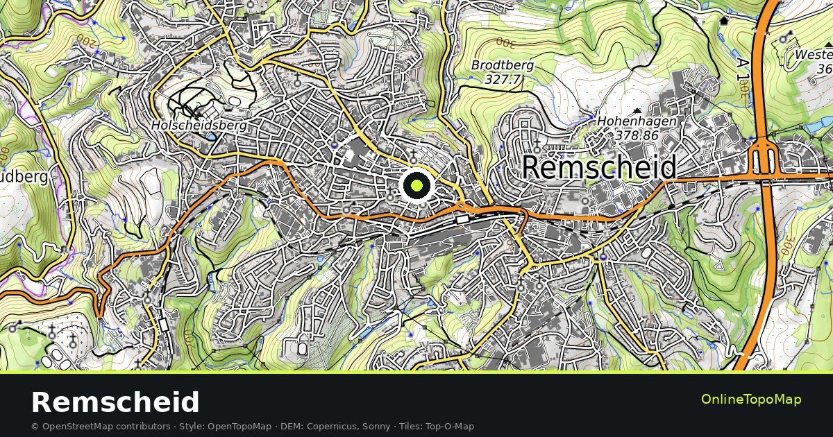 Topographic map of Remscheid with contour lines and hillshading