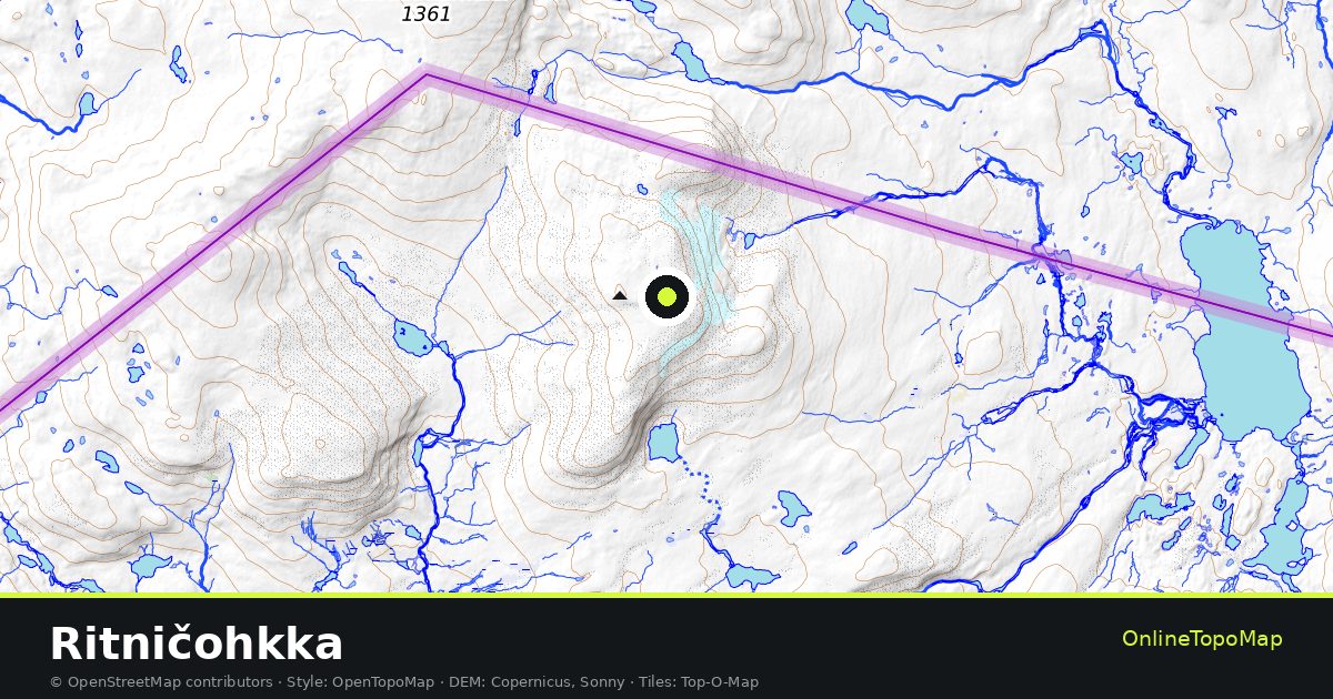 Topographic map of Ritničohkka with contour lines and hillshading