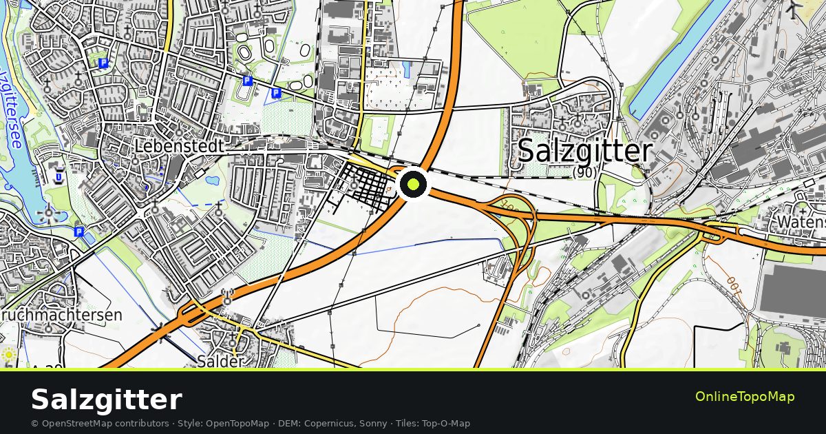 Topographic map of Salzgitter with contour lines and hillshading
