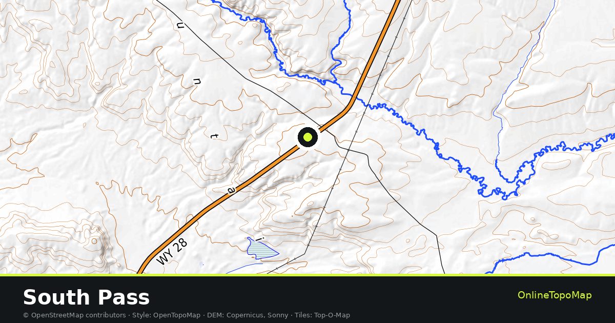 Topographic map of South Pass with contour lines and hillshading