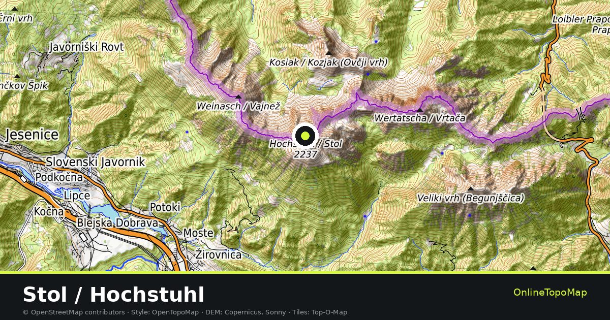 Topographic map of Stol / Hochstuhl with contour lines and hillshading