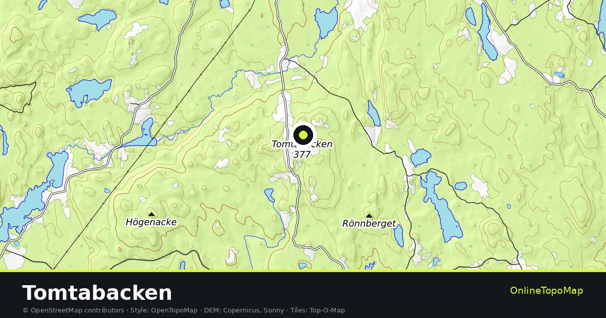 Topographic map of Tomtabacken with contour lines and hillshading
