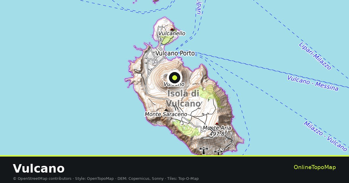 Topographic map of Vulcano with contour lines and hillshading