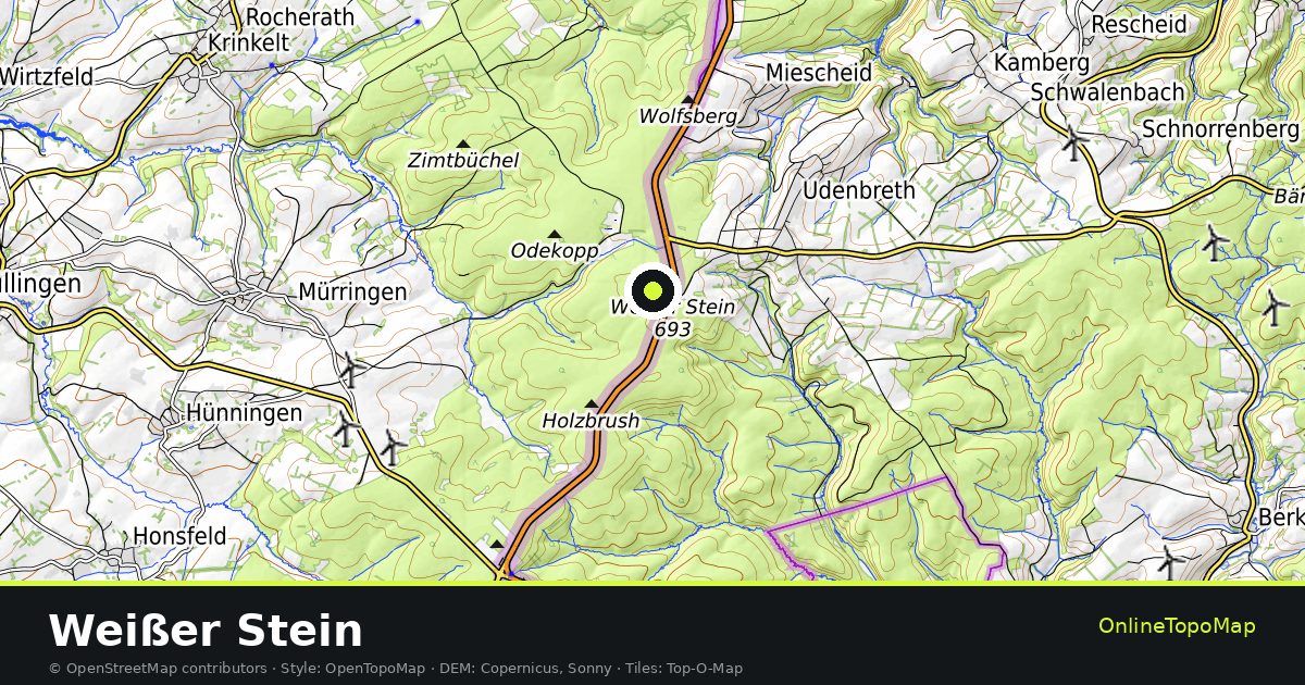 Topographic map of Weißer Stein with contour lines and hillshading