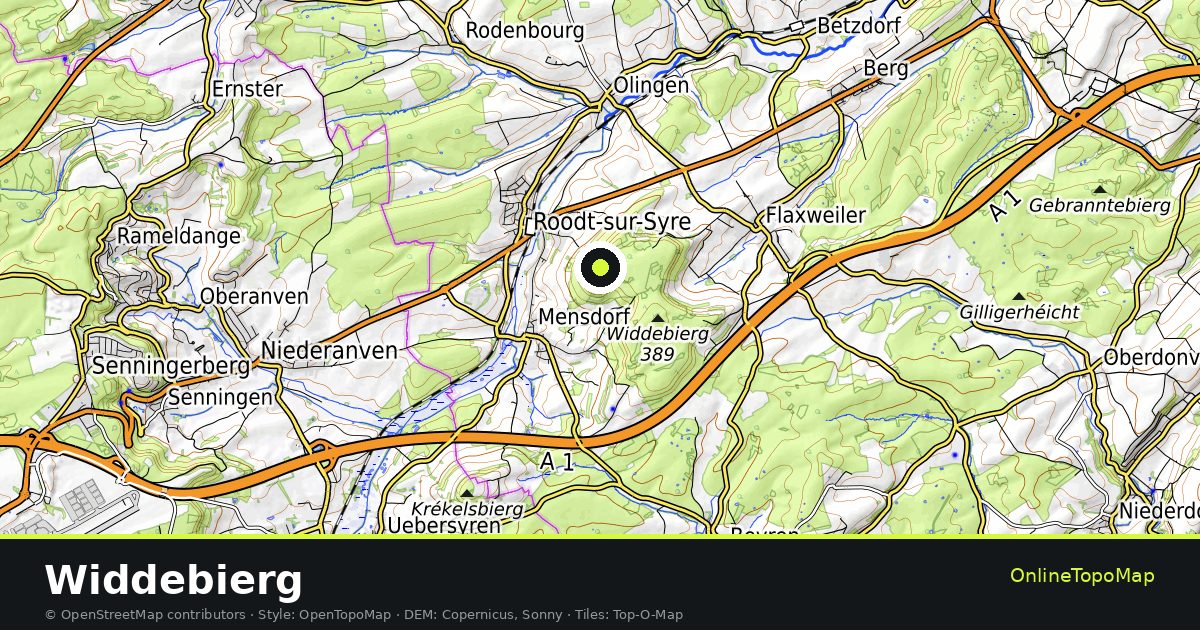 Topographic map of Widdebierg with contour lines and hillshading